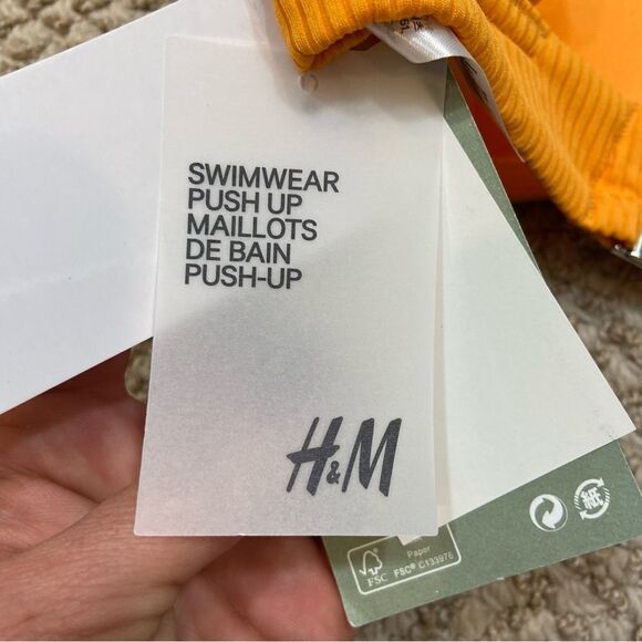 New With Tags H&M Ribbed Orange Push Up‎ Padded Bikini Top Size 2 - Picture 11 of 12